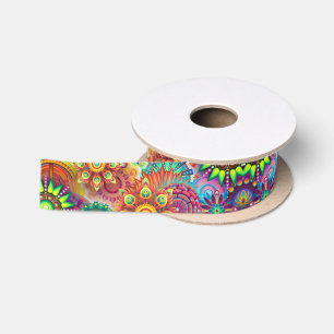 Ruban En Satin Modèle floral psychédélique