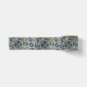 Ruban En Satin Modèle vintage bleu et or floral