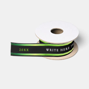 Ruban En Satin Moderne élégant rayure verte blanche typographie