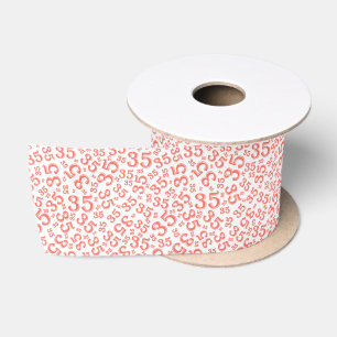 Ruban En Satin Moderne motif de numéro d'anniversaire 35 Corail/B