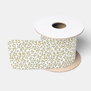 Ruban En Satin Moderne motif de numéro d'anniversaire 35 Or/Blanc