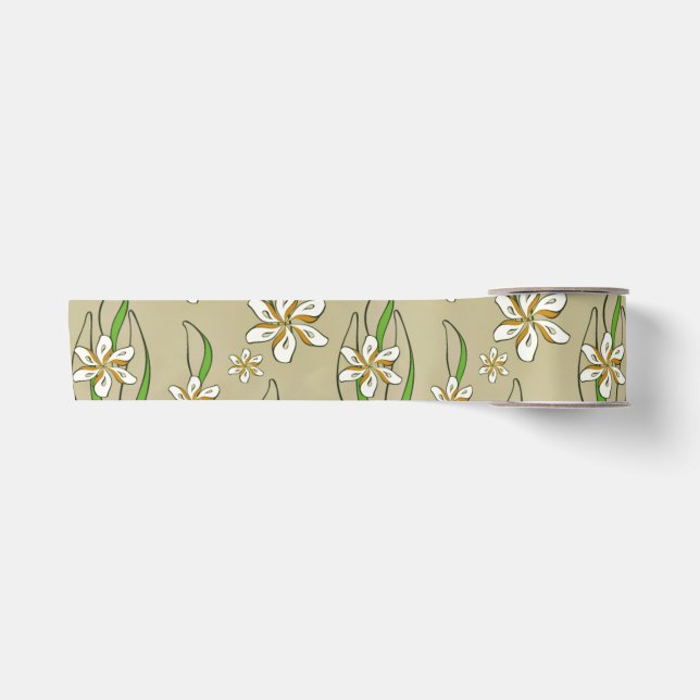 Ruban En Satin Monogramme blanc floral Beige arrière - plan (Devant)