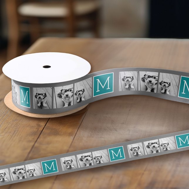 Ruban En Satin Monogramme de collection de photos Turquoise et gr (Custom Ribbon on a Roll - Personalize this ribbon with you text)