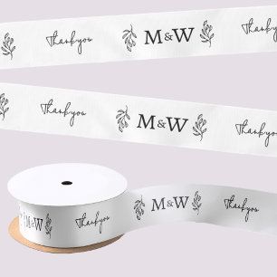 Ruban En Satin Monogramme de couple de mariage Merci Feuille bota