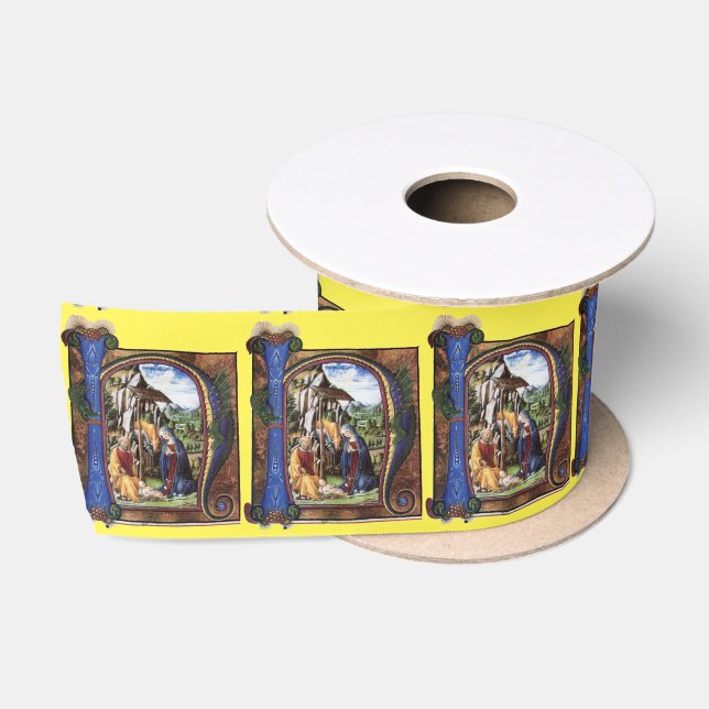 RUBAN EN SATIN MONOGRAMME DE PARCHEMENT DE NATIVITÉ (Bobine)