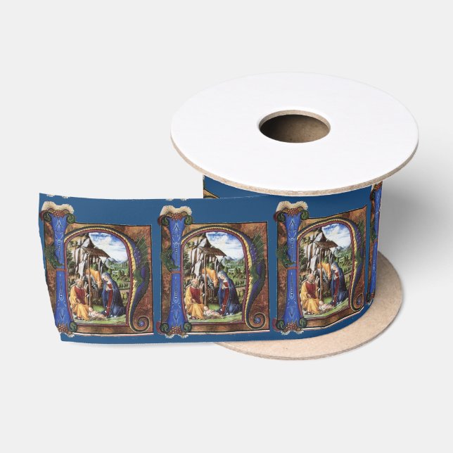 RUBAN EN SATIN MONOGRAMME DE PARCHEMENT DE NATIVITÉ (Bobine)