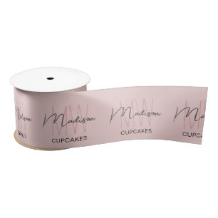 Ruban En Satin Monogramme Logo Boulangerie rose