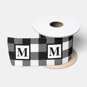 Ruban En Satin Monogramme noir et blanc Plaid de buffle