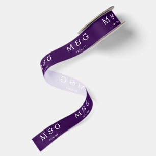 Ruban En Satin Monogramme personnalisé Date Modèle Élégant Violet