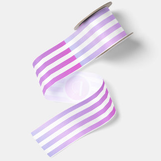 Ruban En Satin Monogramme Rayures Violettes & Blanches