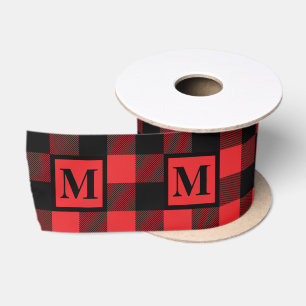 Ruban En Satin Monogramme Rouge et noir Buffalo plaqué