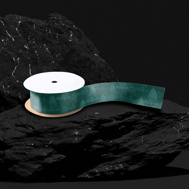 Ruban En Satin Moody Tree Motif | Noël Turquoise de minuit foncé (Créateur téléchargé)