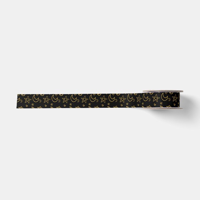 Ruban En Satin Moons et étoiles Motif or (Devant)