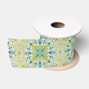 Ruban En Satin Morris Vin jaune Turquoise & Motif Fleur