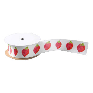 Ruban En Satin Motif 2 de fraise d'aquarelle