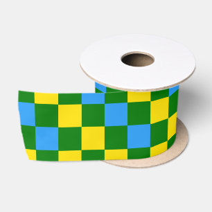 Ruban En Satin Motif à carreaux bleu jaune vert