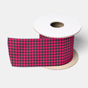 Ruban En Satin Motif à carreaux diamant noir rose