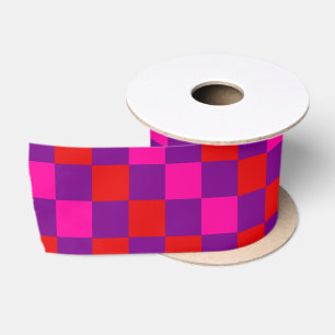 Ruban En Satin Motif à carreaux rouge violet rose 