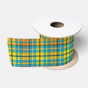 Ruban En Satin Motif à carreaux tartan bleu jaune orange 