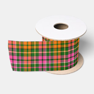 Ruban En Satin Motif à carreaux tartan vert rose orange
