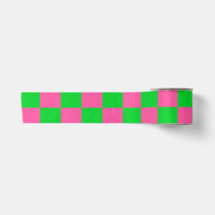 Ruban En Satin Motif À damiers chèque rose vert