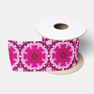 Ruban En Satin Motif à fleurs géométriques en Bourgogne & Magenta