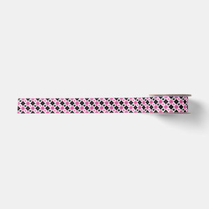 Ruban En Satin Motif à motifs de losanges rose et noir