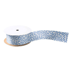 Ruban En Satin Motif abstrait de lignes bleues épaisses et ondulé