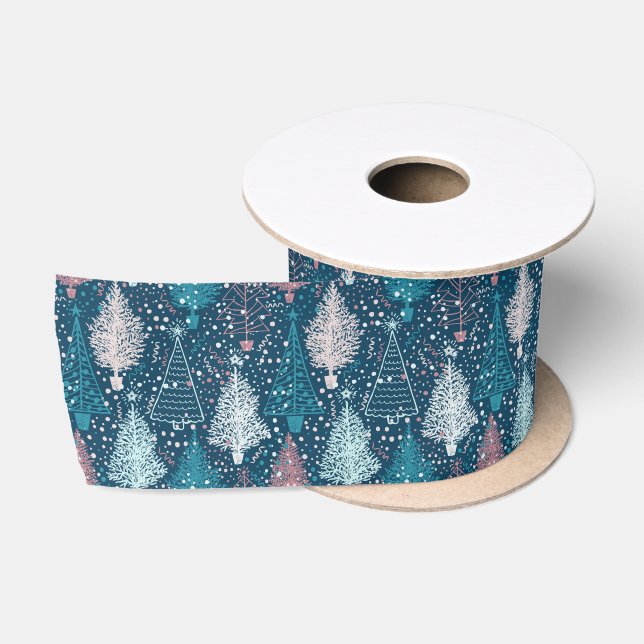 Ruban En Satin Motif Abstrait des arbres de Noël (Bobine)