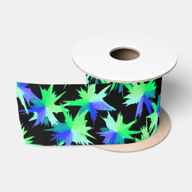 Ruban En Satin Motif Abstrait Neon Green & Blue (Bobine)
