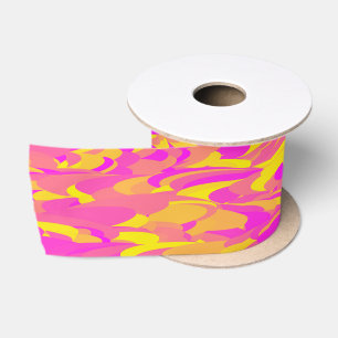 Ruban En Satin Motif Abstrait rose jaune orange