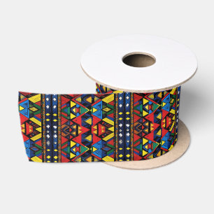 Ruban En Satin Motif africain rouge bleu jaune