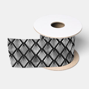 Ruban En Satin Motif Art déco argenté et diamant noir