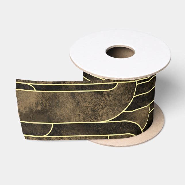 Ruban En Satin Motif Art déco Brown et or riche (Bobine)