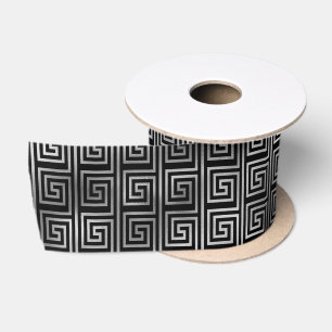 Ruban En Satin Motif Art Déco Élégant à Clé Grecque Argenté