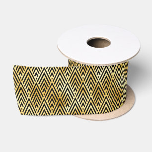 Ruban En Satin Motif Art déco Gold et Black Diamond