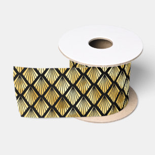 Ruban En Satin Motif Art déco Gold et Black Diamond