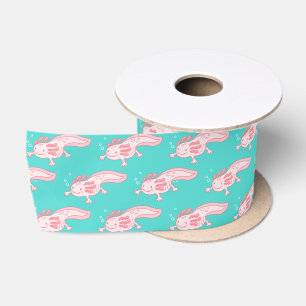 Ruban En Satin Motif Axolotl rose
