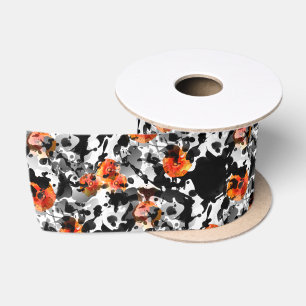 Ruban En Satin MOTIF BLACK INK & POPPIES + votre backgr. & idées