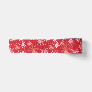 Ruban En Satin Motif blanc Snowflake sur rouge