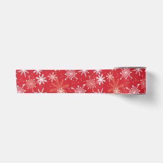 Ruban En Satin Motif blanc Snowflake sur rouge