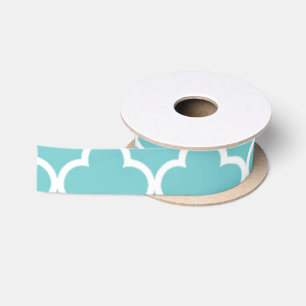 Ruban En Satin Motif blanc turquoise de Quatrefoil de Marocain