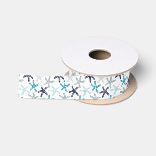 Ruban En Satin Motif bleu d'étoiles de mer