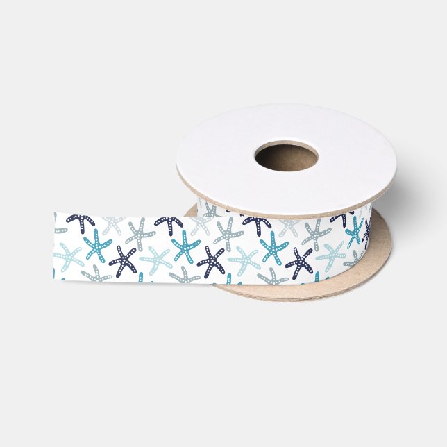 Ruban En Satin Motif bleu d'étoiles de mer (Bobine)