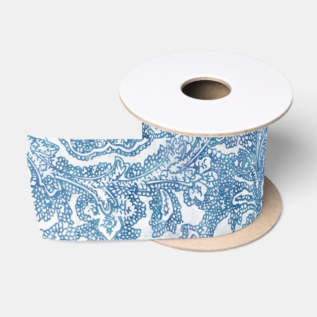 Ruban En Satin Motif Blue Boho Lace Paisley (Bobine)