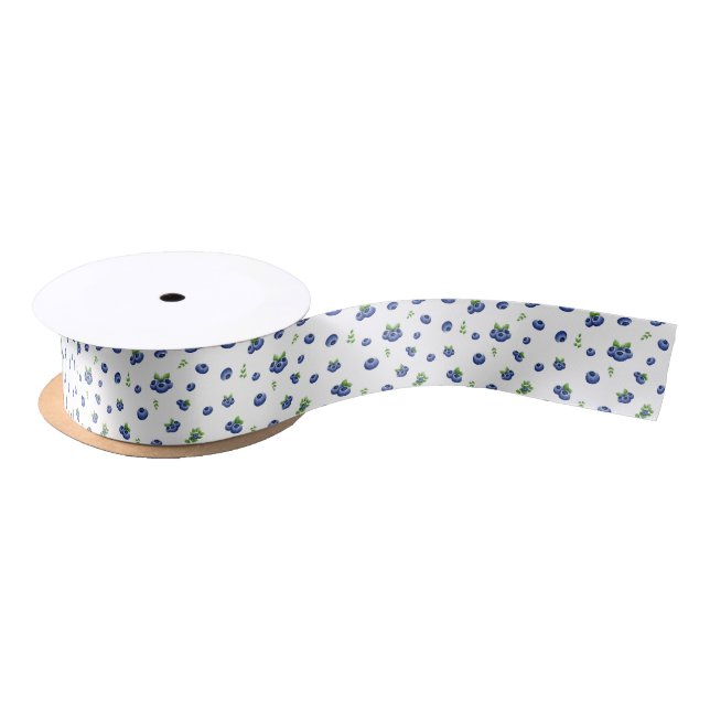 Ruban En Satin Motif Blueberry (Bobine)