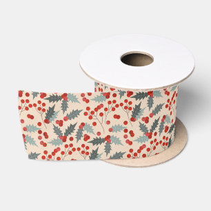 Ruban En Satin Motif botanique de Noël Holly Berry moderne