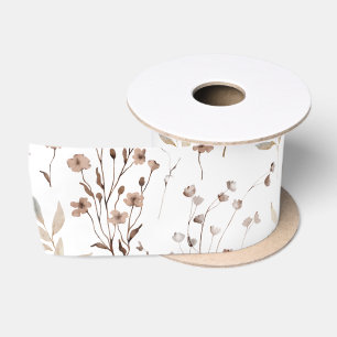 Ruban En Satin Motif botanique floral marron bohème