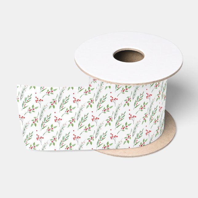 Ruban En Satin Motif botanique mixte de Noël (Bobine)