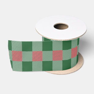 Ruban En Satin Motif carreaux écossais buffle vert de Noël